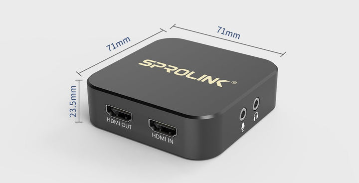 Sprolink audio video capture card dimensions 71mmx71mmx23.5mm.