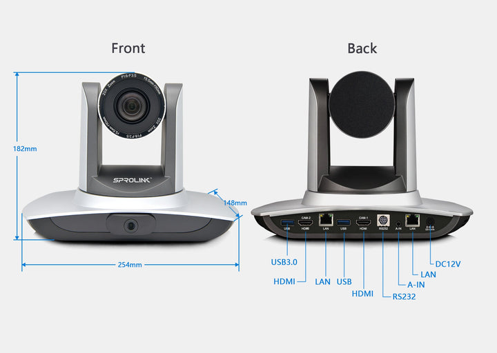 Auto tracking ptz camera front & back, with HDMI, LAN, RS232 and  USB3.0 port.