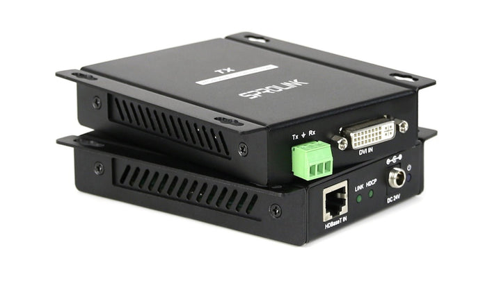 HDBaseT signal transmitter with DVI and HDBaset input on the side.