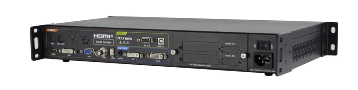 VA1 video scaler switcher with hdmi, DVI, SDI and USB inputs, DVI and audio outputs.